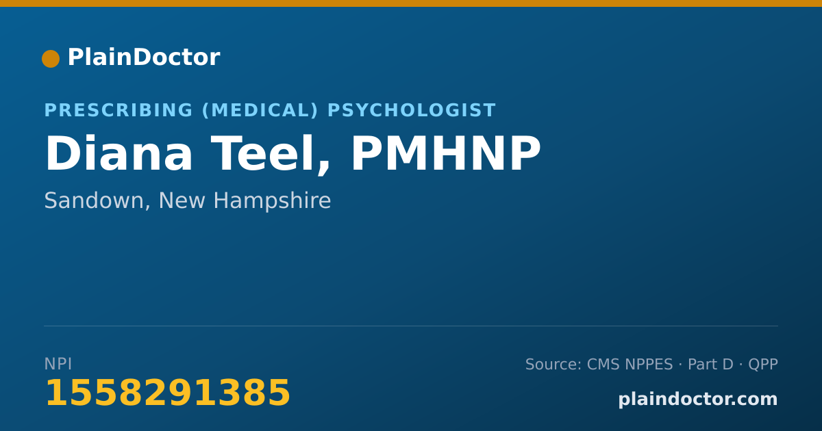 Shareable card for Diana Teel, PMHNP - Prescribing (Medical) Psychologist, Sandown, NH