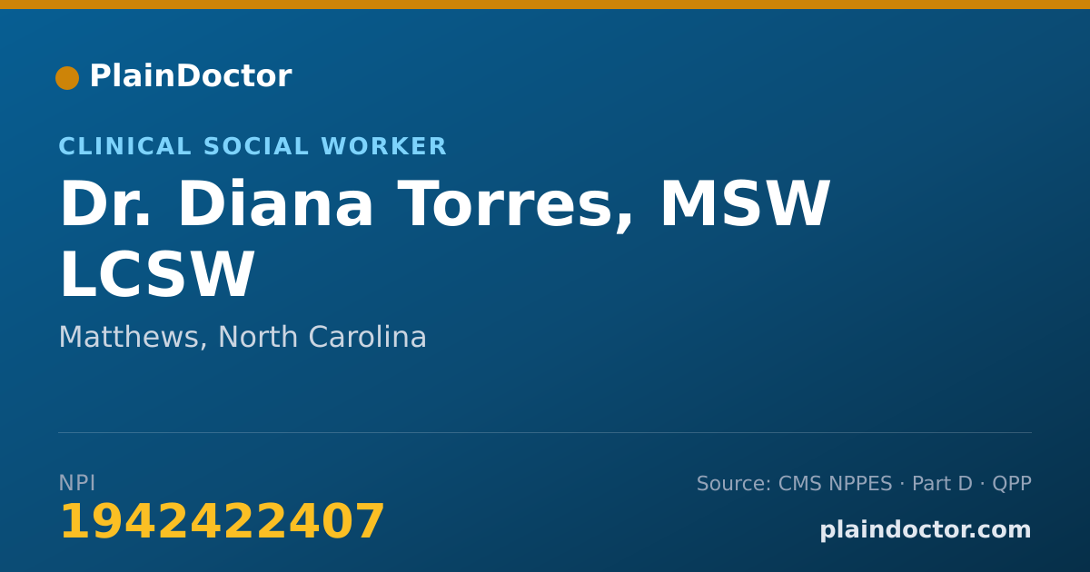 Shareable card for Diana Torres, MSW LCSW - Clinical Social Worker, Matthews, NC