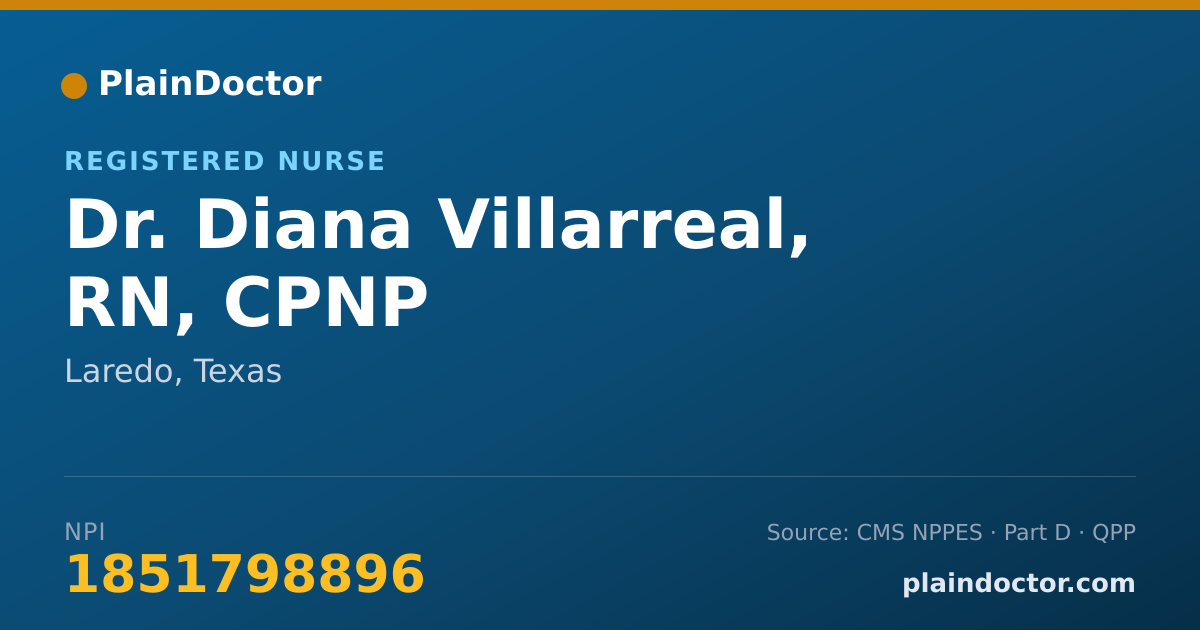 Shareable card for Diana Villarreal, RN, CPNP - Registered Nurse, Laredo, TX