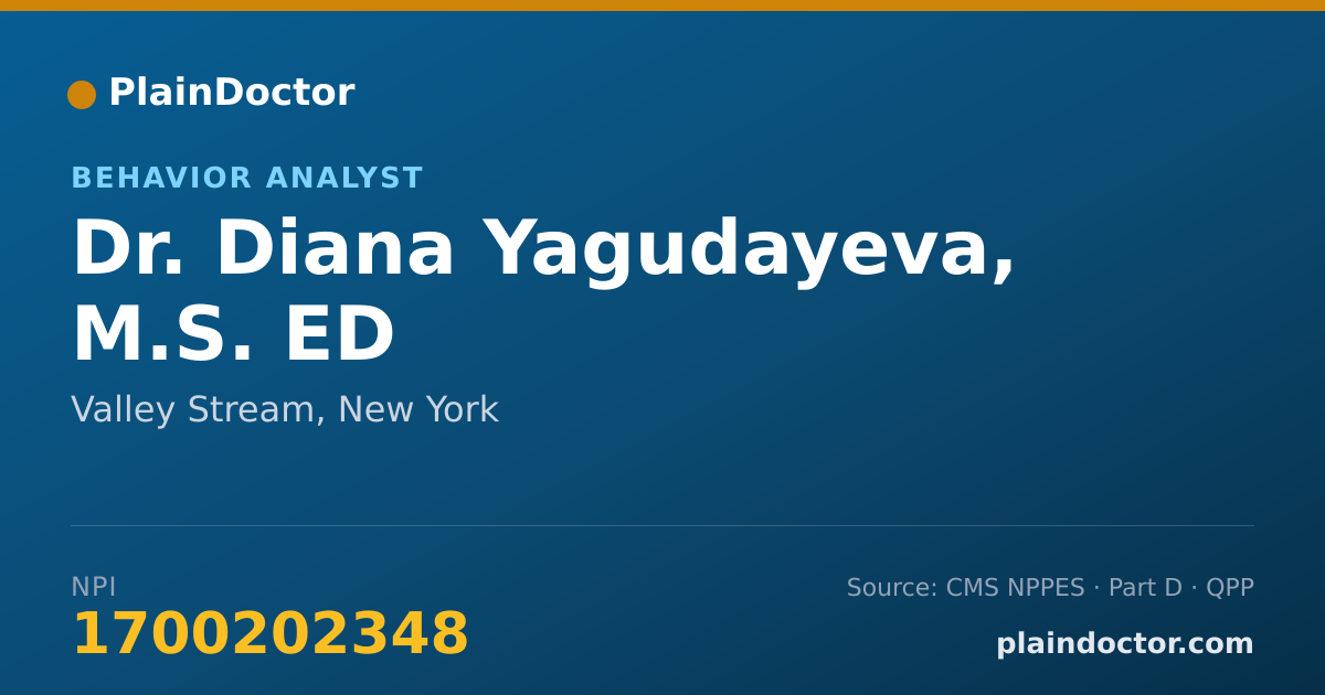 Shareable card for Diana Yagudayeva, M.S. ED - Behavior Analyst, Valley Stream, NY
