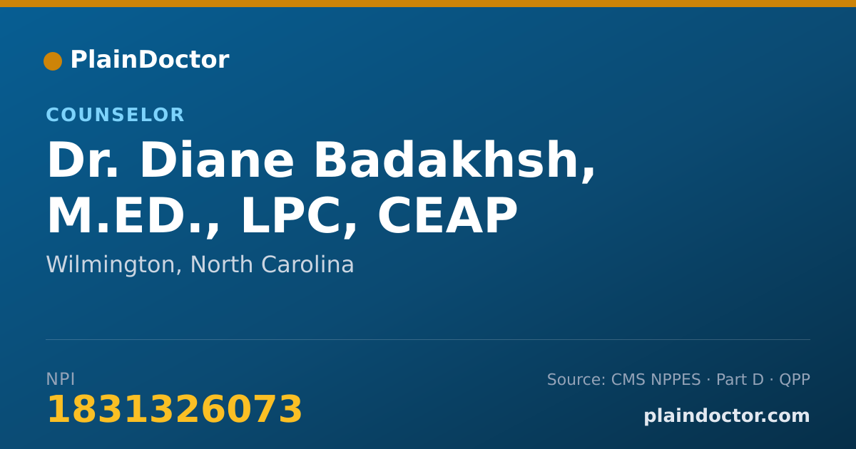 Shareable card for Diane Badakhsh, M.ED., LPC, CEAP - Counselor, Wilmington, NC