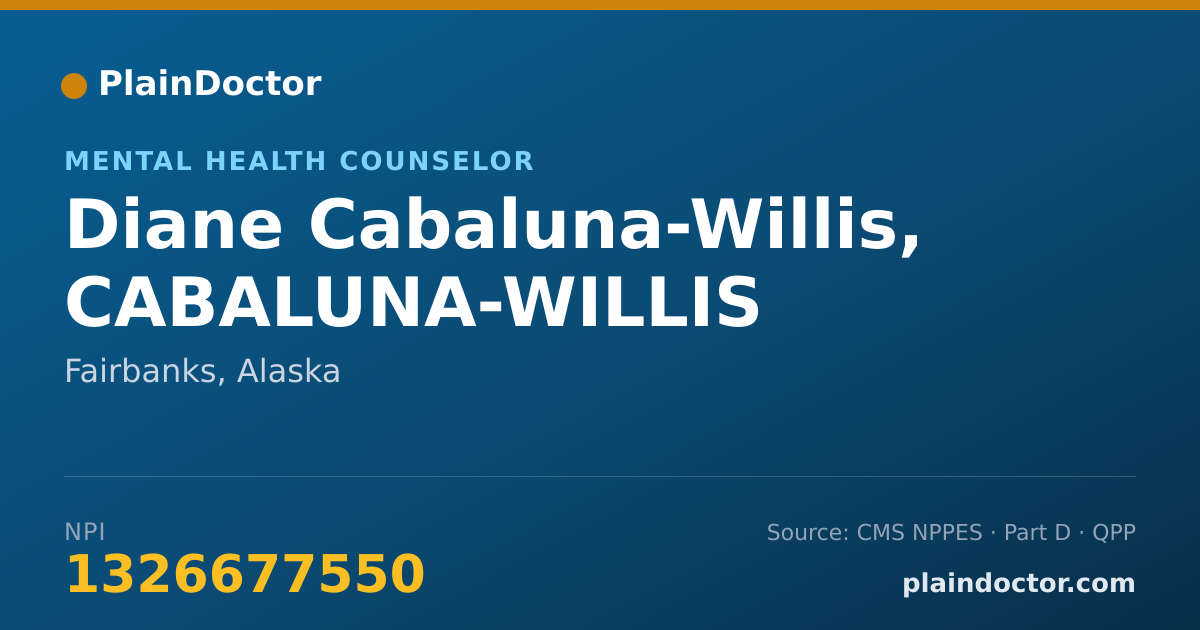 Shareable card for Diane Cabaluna-Willis, CABALUNA-WILLIS - Mental Health Counselor, Fairbanks, AK