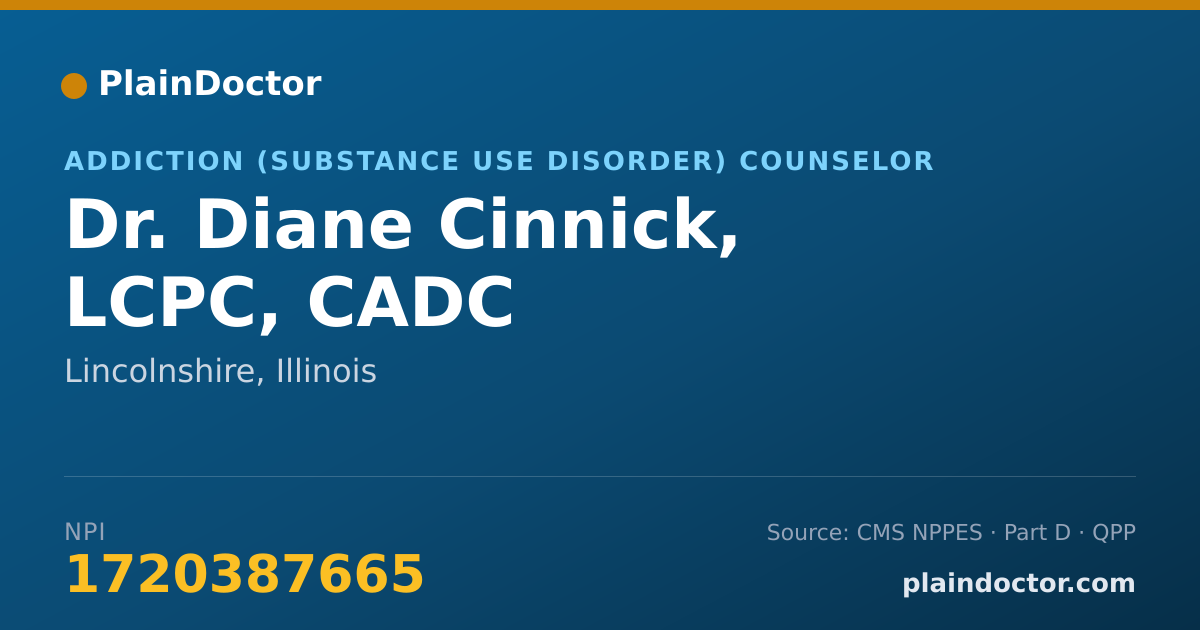 Shareable card for Diane Cinnick, LCPC, CADC - Addiction (Substance Use Disorder) Counselor, Lincolnshire, IL