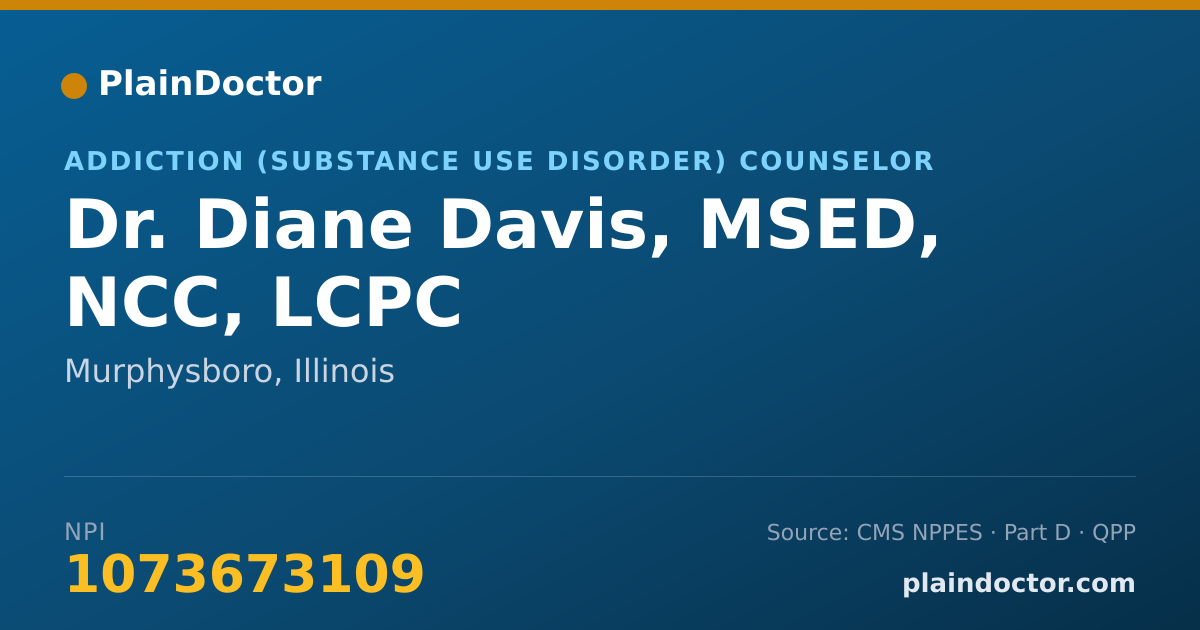 Shareable card for Diane Davis, MSED, NCC, LCPC - Addiction (Substance Use Disorder) Counselor, Murphysboro, IL
