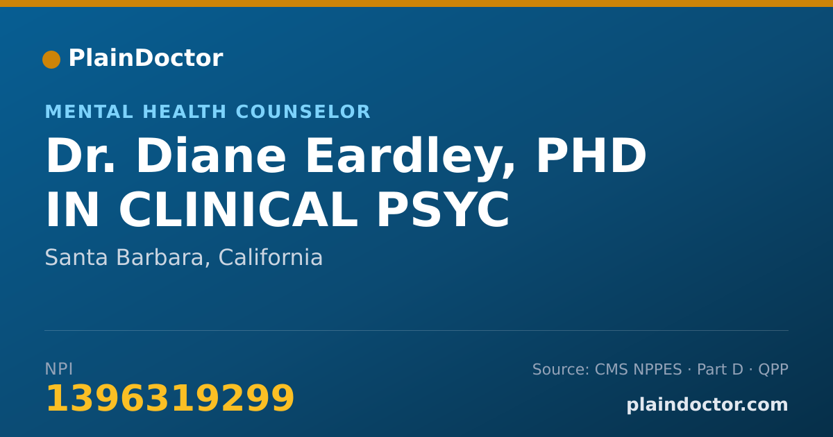 Shareable card for Diane Eardley, PHD IN CLINICAL PSYC - Mental Health Counselor, Santa Barbara, CA