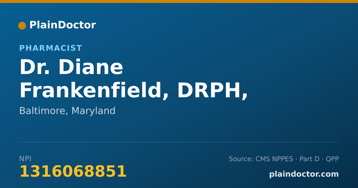 Shareable card for Diane Frankenfield, DRPH, MPH, RPH - Pharmacist, Baltimore, MD