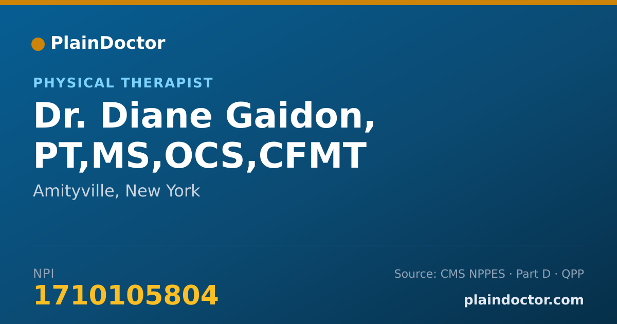 Shareable card for Diane Gaidon, PT,MS,OCS,CFMT - Physical Therapist, Amityville, NY