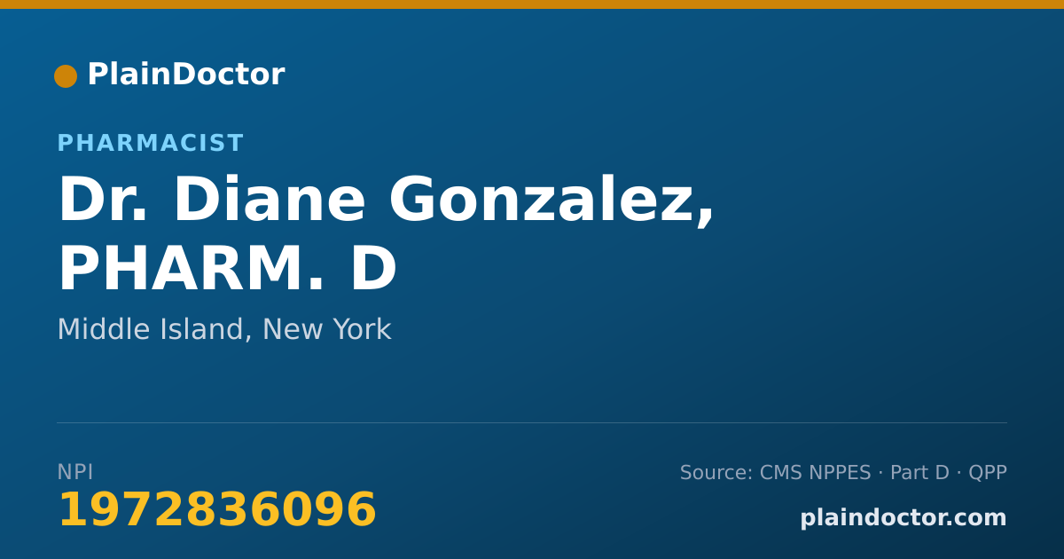 Shareable card for Diane Gonzalez, PHARM. D - Pharmacist, Middle Island, NY