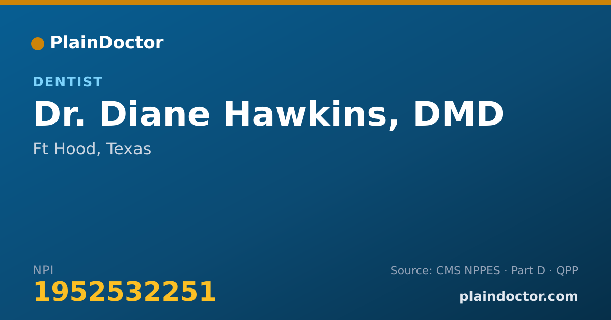 Shareable card for Diane Hawkins, DMD - Dentist, Ft Hood, TX