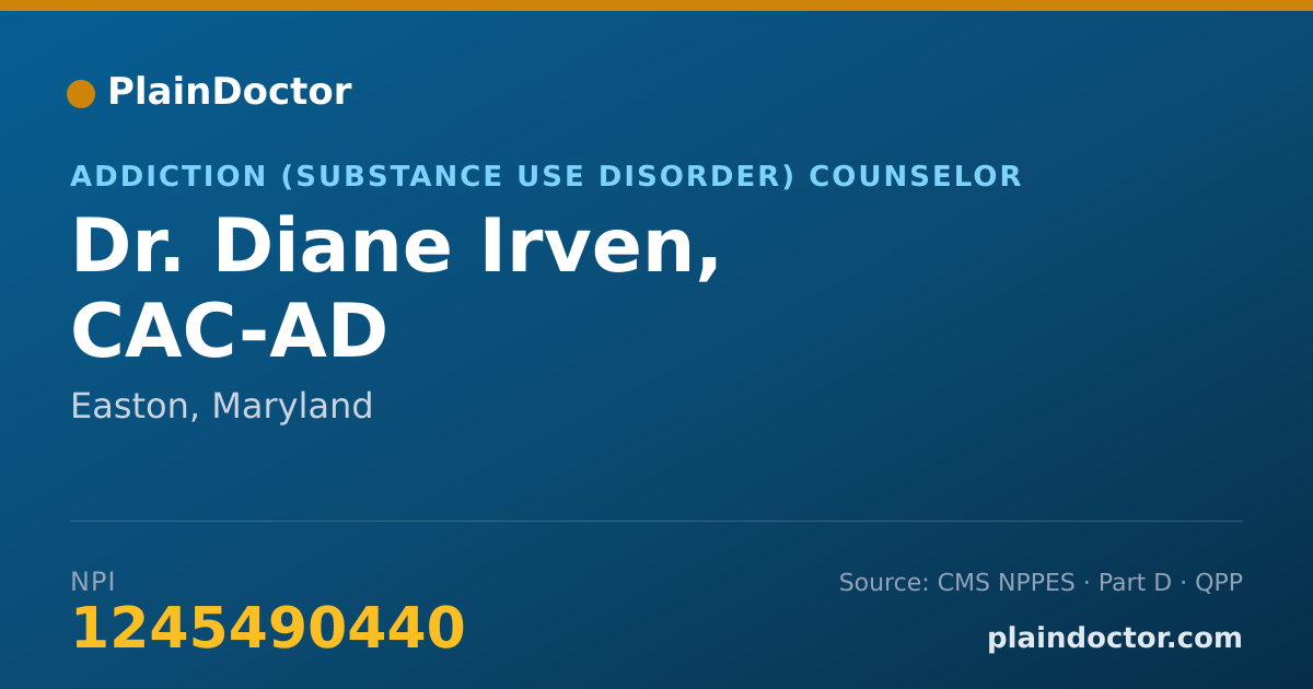 Shareable card for Diane Irven, CAC-AD - Addiction (Substance Use Disorder) Counselor, Easton, MD