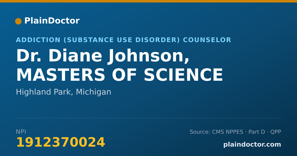 Shareable card for Diane Johnson, MASTERS OF SCIENCE - Addiction (Substance Use Disorder) Counselor, Highland Park, MI