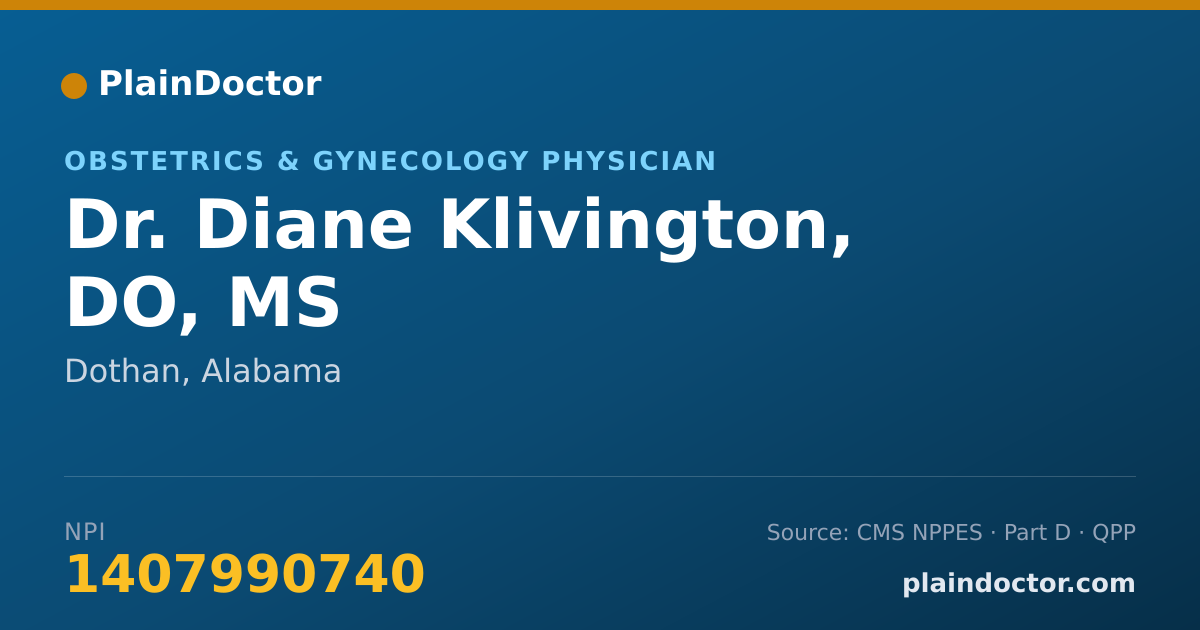 Shareable card for Diane Klivington, DO, MS - Obstetrics & Gynecology Physician, Dothan, AL