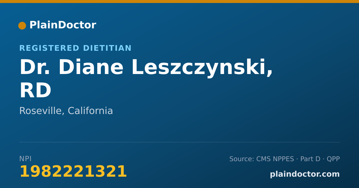 Shareable card for Diane Leszczynski, RD - Registered Dietitian, Roseville, CA