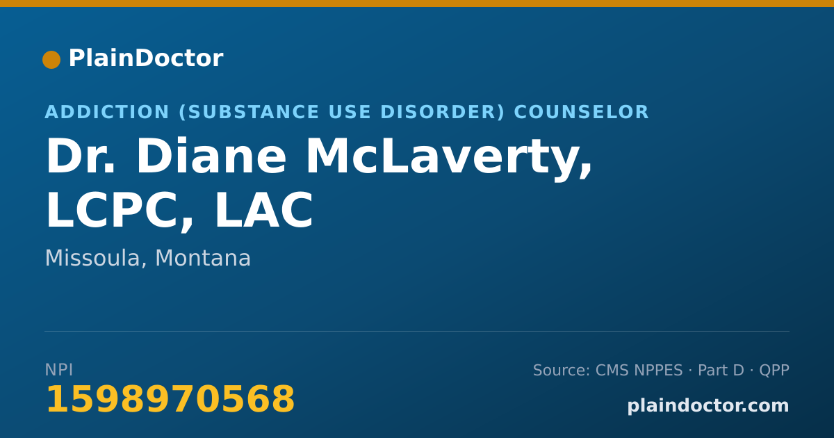 Shareable card for Diane McLaverty, LCPC, LAC - Addiction (Substance Use Disorder) Counselor, Missoula, MT