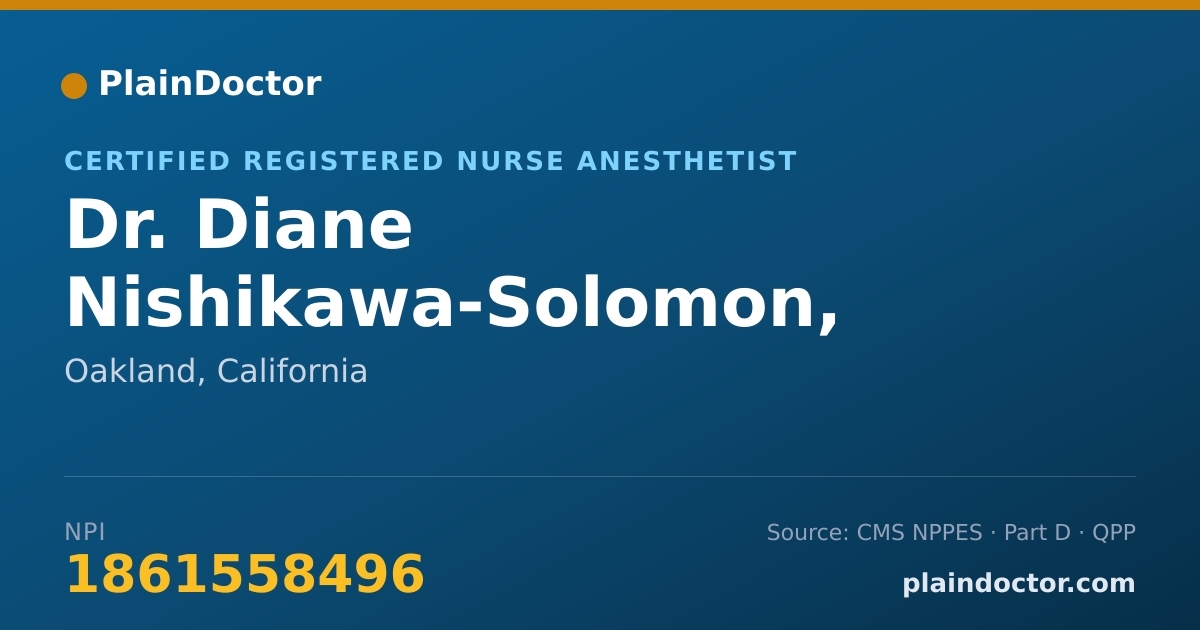 Shareable card for Diane Nishikawa-Solomon, CRNA - Certified Registered Nurse Anesthetist, Oakland, CA