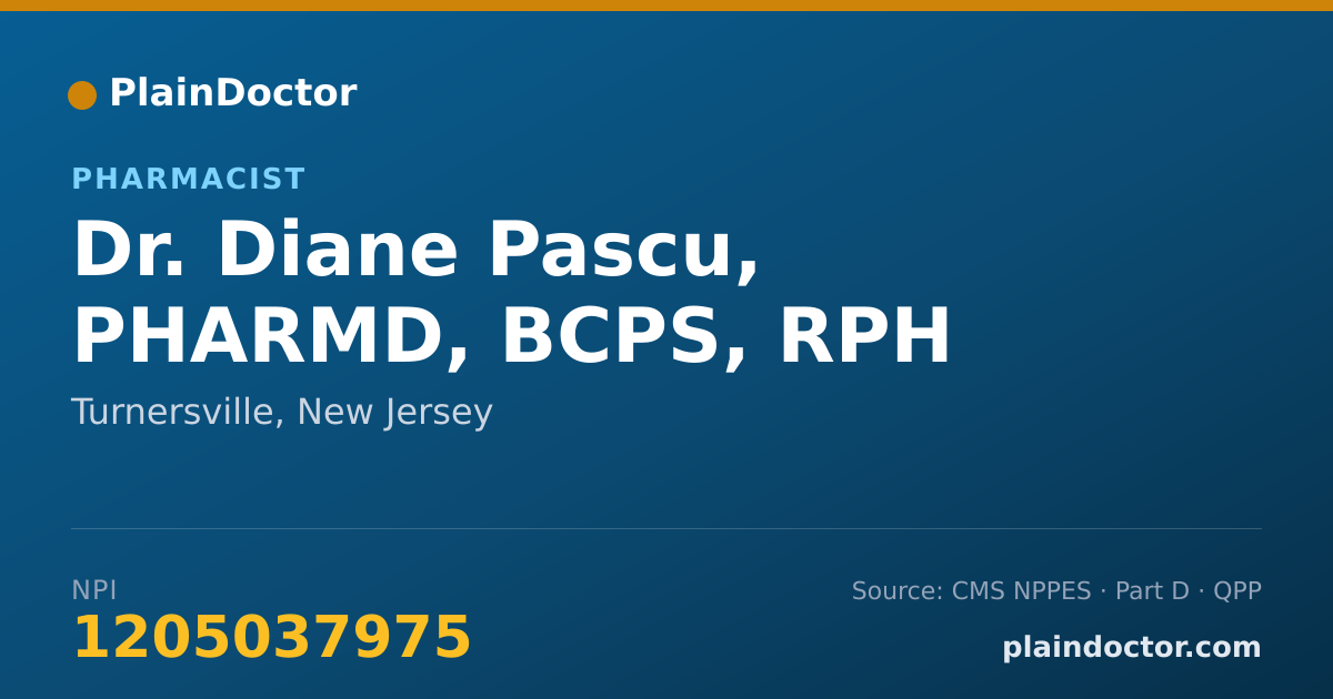 Shareable card for Diane Pascu, PHARMD, BCPS, RPH - Pharmacist, Turnersville, NJ