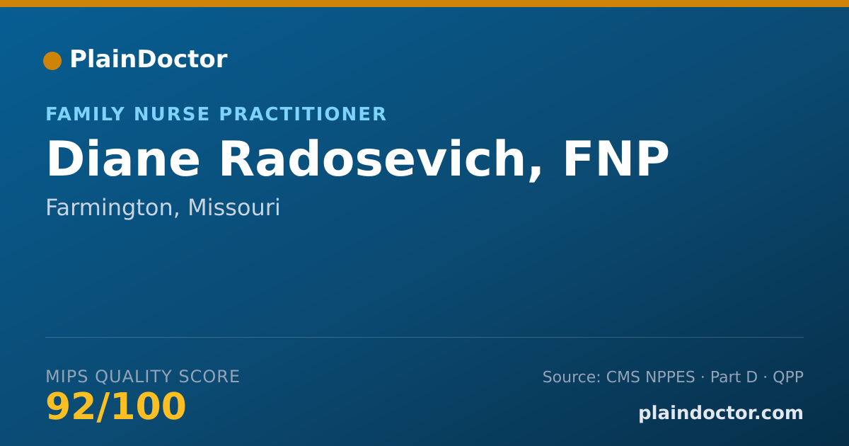 Shareable card for Diane Radosevich, FNP - Family Nurse Practitioner, Farmington, MO