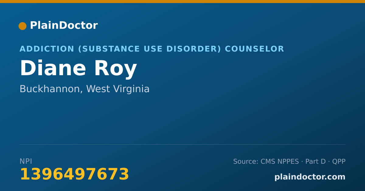 Shareable card for Diane Roy - Addiction (Substance Use Disorder) Counselor, Buckhannon, WV
