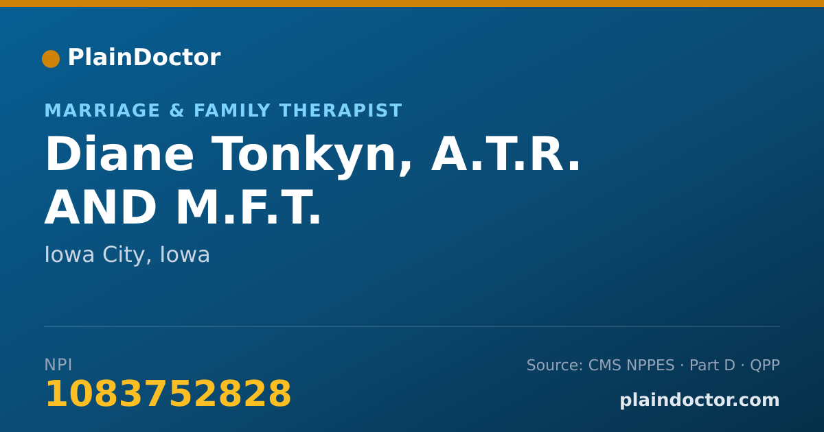 Shareable card for Diane Tonkyn, A.T.R. AND M.F.T. - Marriage & Family Therapist, Iowa City, IA