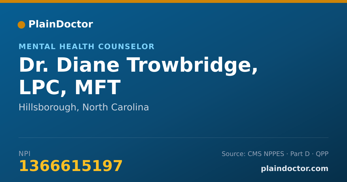 Shareable card for Diane Trowbridge, LPC, MFT - Mental Health Counselor, Hillsborough, NC