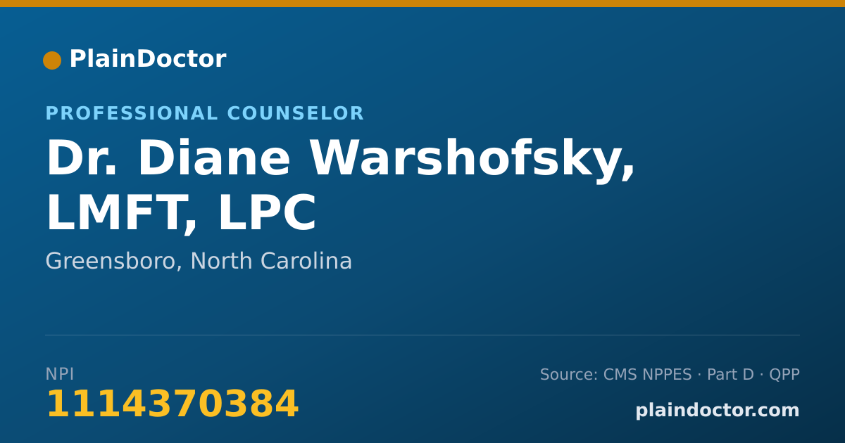 Shareable card for Diane Warshofsky, LMFT, LPC - Professional Counselor, Greensboro, NC