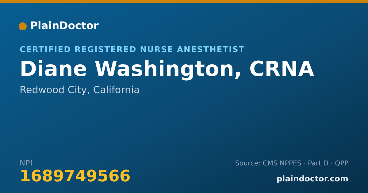 Shareable card for Diane Washington, CRNA - Certified Registered Nurse Anesthetist, Redwood City, CA