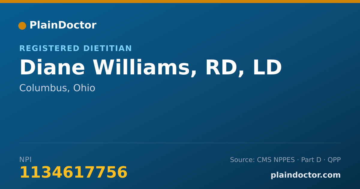 Shareable card for Diane Williams, RD, LD - Registered Dietitian, Columbus, OH