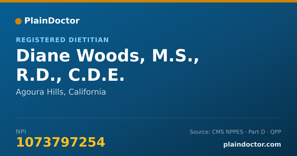Shareable card for Diane Woods, M.S., R.D., C.D.E. - Registered Dietitian, Agoura Hills, CA