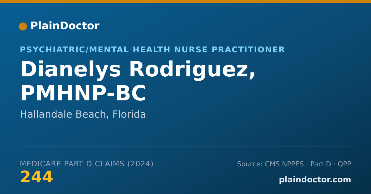 Shareable card for Dianelys Rodriguez, PMHNP-BC - Psychiatric/Mental Health Nurse Practitioner, Hallandale Beach, FL