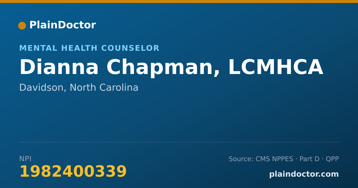 Shareable card for Dianna Chapman, LCMHCA - Mental Health Counselor, Davidson, NC