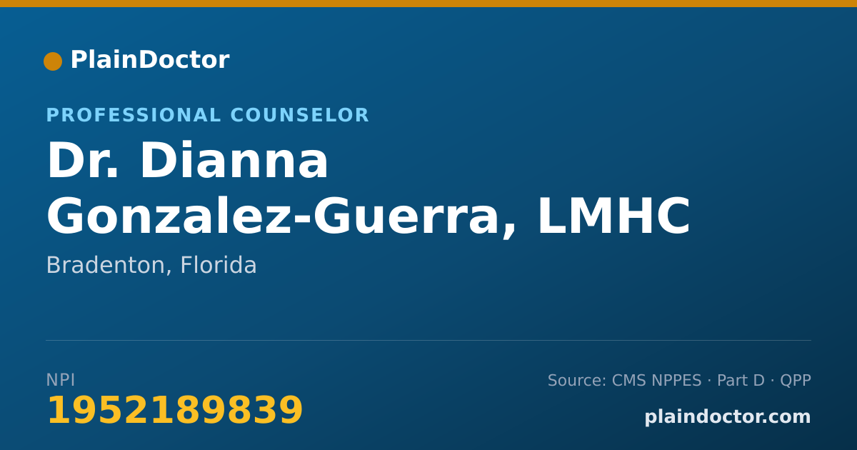 Shareable card for Dianna Gonzalez-Guerra, LMHC - Professional Counselor, Bradenton, FL