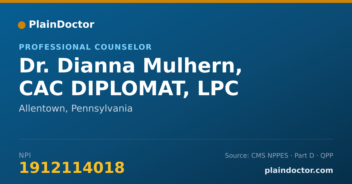 Shareable card for Dianna Mulhern, CAC DIPLOMAT, LPC - Professional Counselor, Allentown, PA