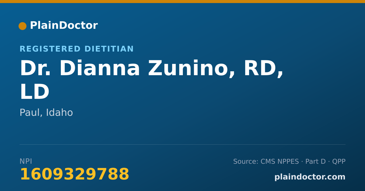 Shareable card for Dianna Zunino, RD, LD - Registered Dietitian, Paul, ID
