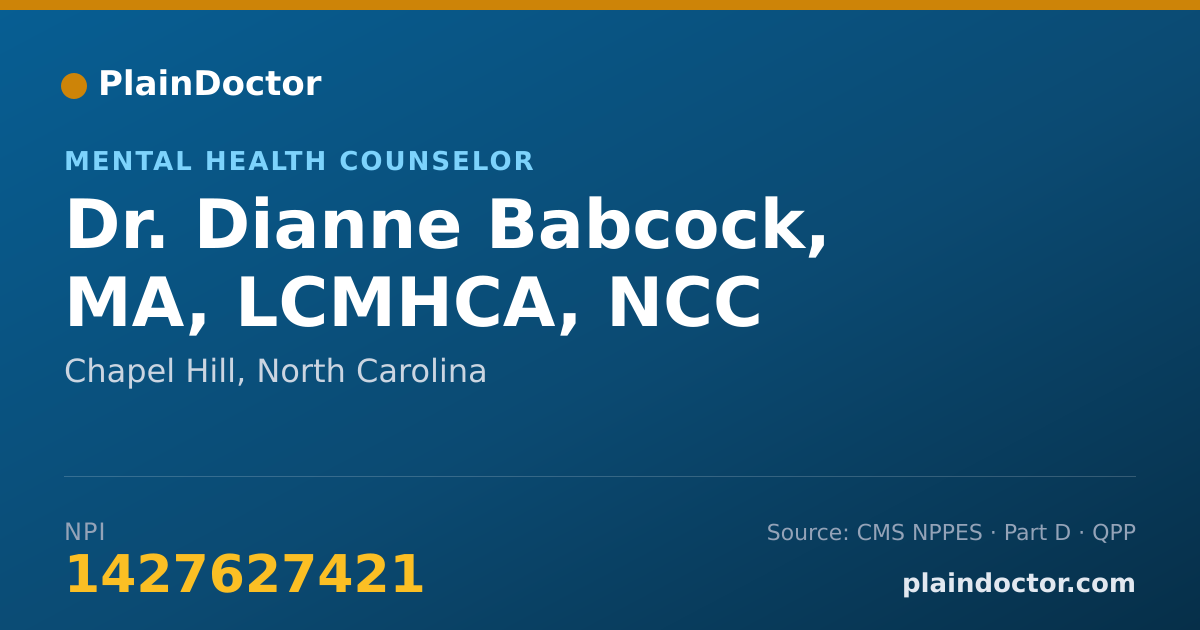 Shareable card for Dianne Babcock, MA, LCMHCA, NCC - Mental Health Counselor, Chapel Hill, NC