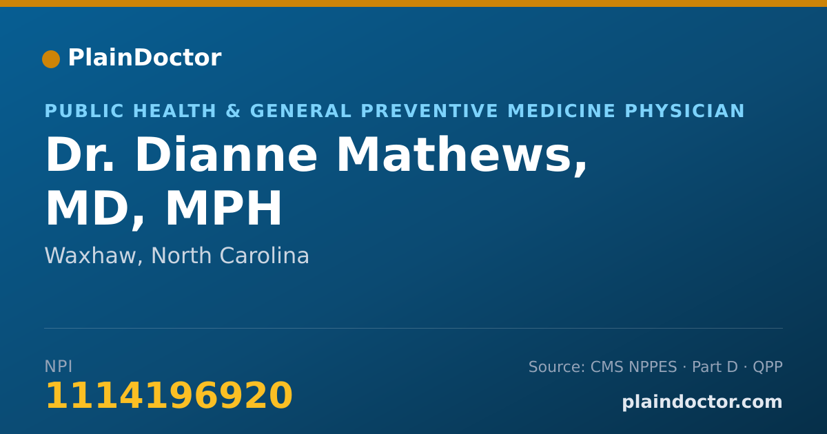 Shareable card for Dianne Mathews, MD, MPH - Public Health & General Preventive Medicine Physician, Waxhaw, NC