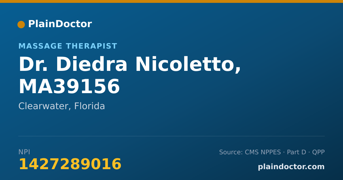 Shareable card for Diedra Nicoletto, MA39156 - Massage Therapist, Clearwater, FL