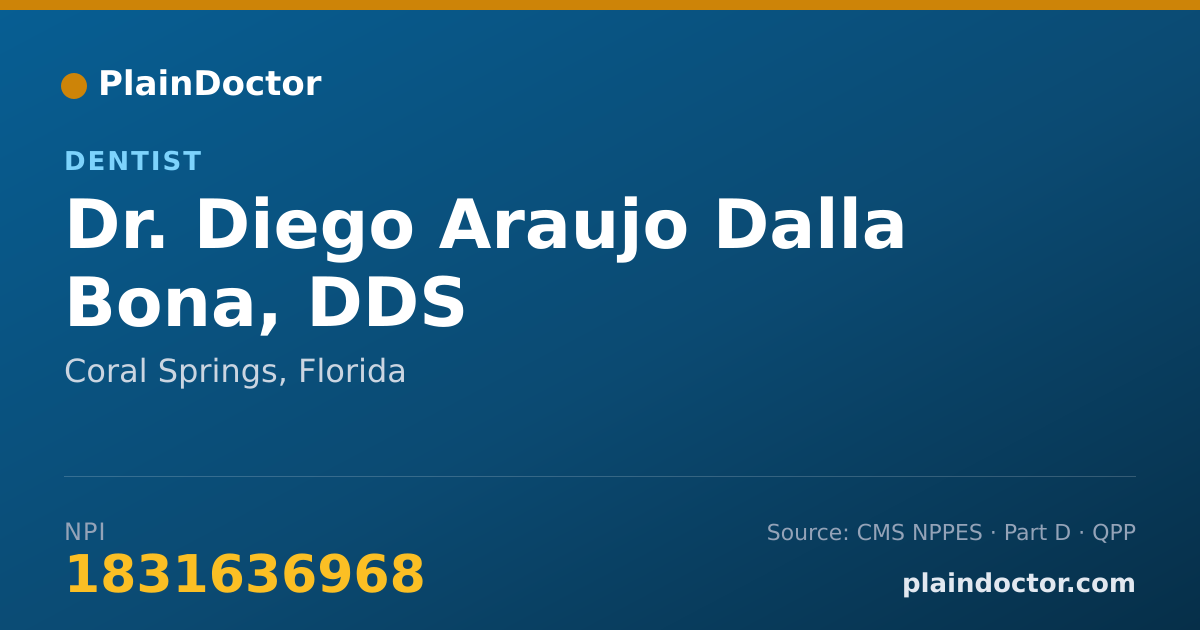 Shareable card for Diego Araujo Dalla Bona, DDS - Dentist, Coral Springs, FL