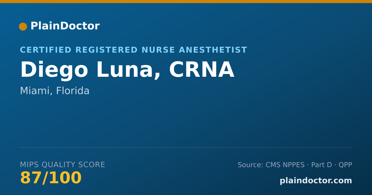 Shareable card for Diego Luna, CRNA - Certified Registered Nurse Anesthetist, Miami, FL
