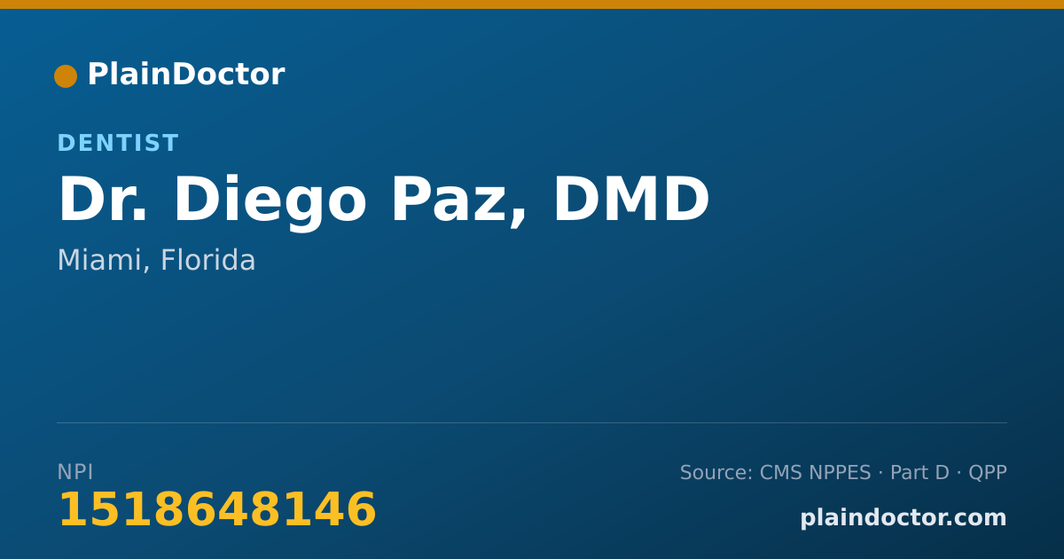 Shareable card for Diego Paz, DMD - Dentist, Miami, FL