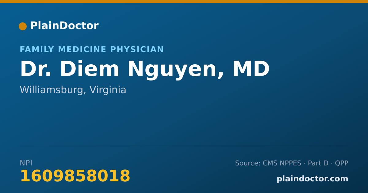 Shareable card for Diem Nguyen, MD - Family Medicine Physician, Williamsburg, VA