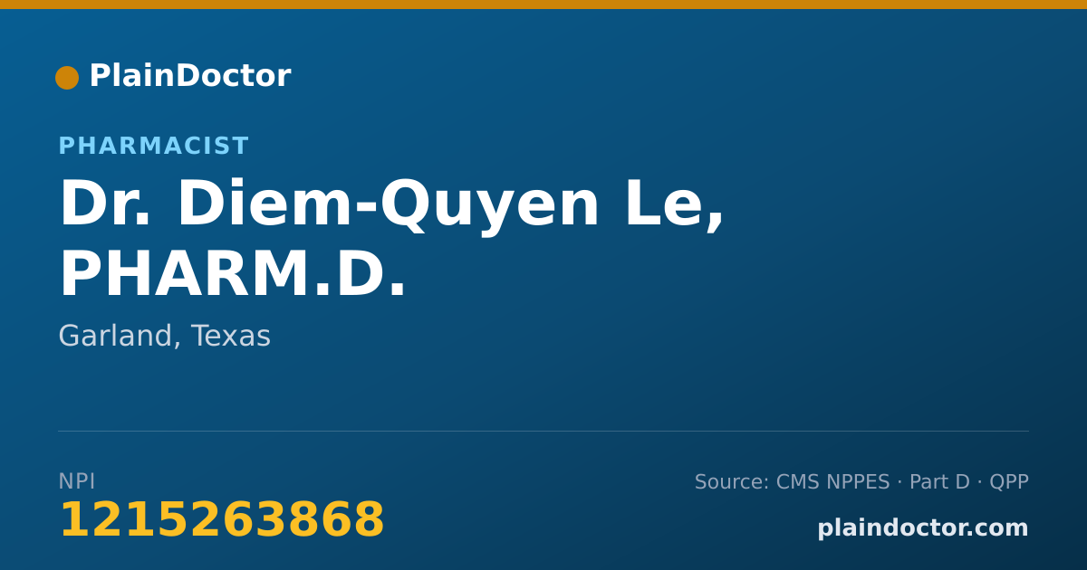 Shareable card for Diem-Quyen Le, PHARM.D. - Pharmacist, Garland, TX
