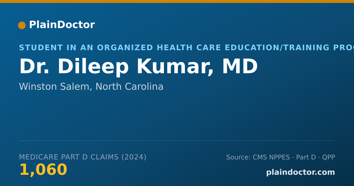 Shareable card for Dileep Kumar, MD - Student in an Organized Health Care Education/Training Program, Winston Salem, NC