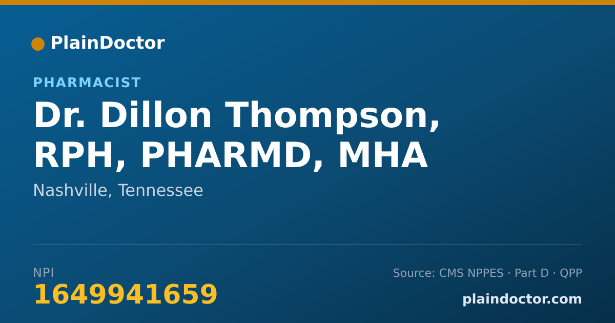 Shareable card for Dillon Thompson, RPH, PHARMD, MHA - Pharmacist, Nashville, TN
