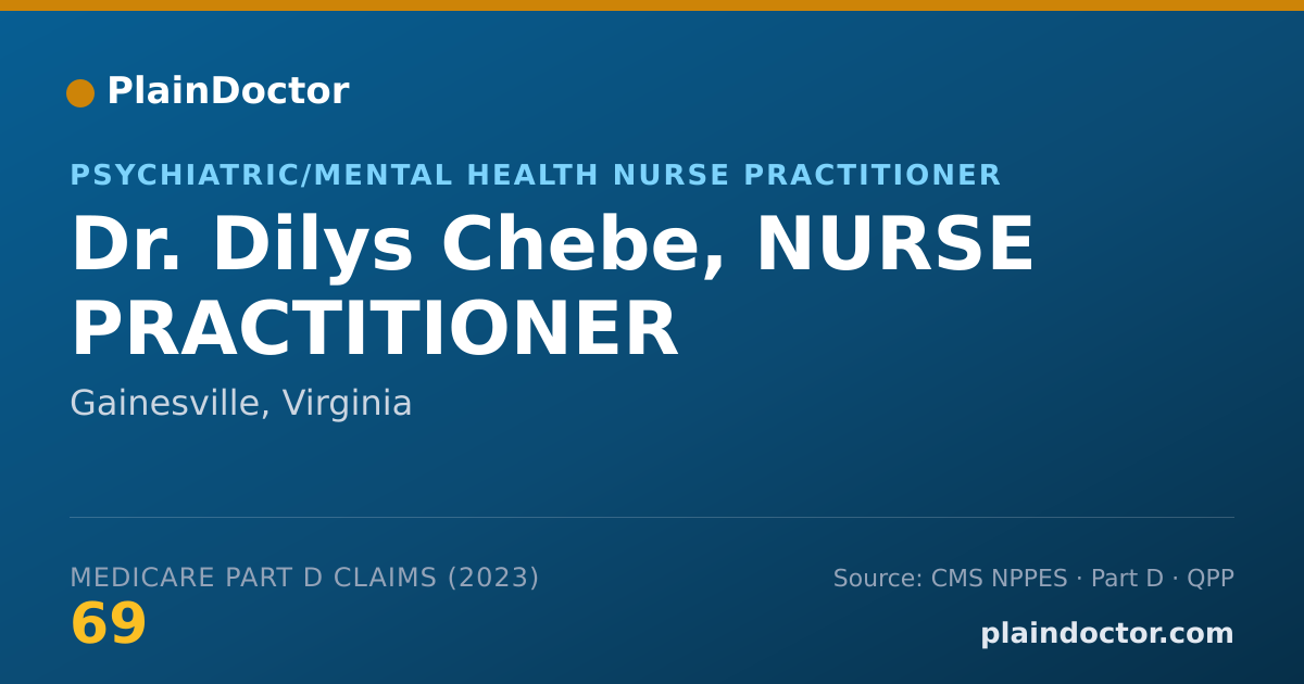 Shareable card for Dilys Chebe, NURSE PRACTITIONER - Psychiatric/Mental Health Nurse Practitioner, Gainesville, VA