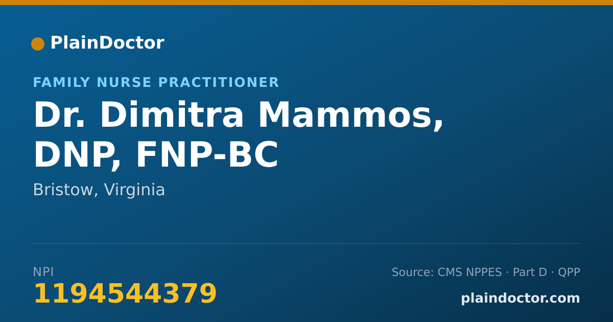 Shareable card for Dimitra Mammos, DNP, FNP-BC - Family Nurse Practitioner, Bristow, VA