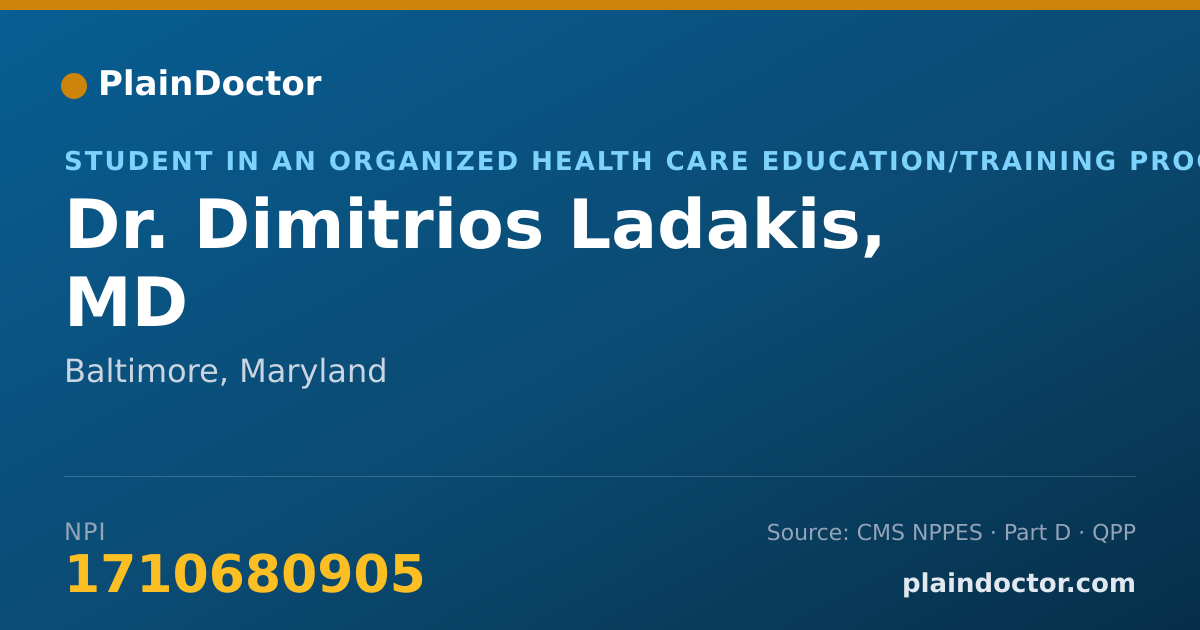 Shareable card for Dimitrios Ladakis, MD - Student in an Organized Health Care Education/Training Program, Baltimore, MD