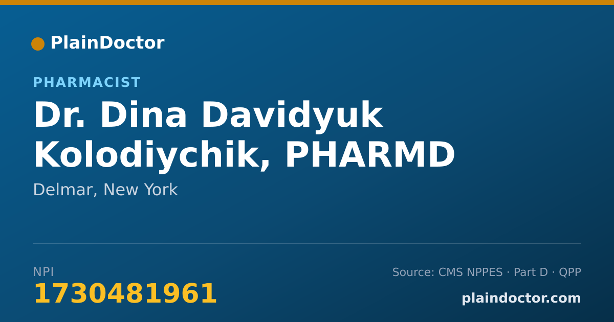 Shareable card for Dina Davidyuk Kolodiychik, PHARMD - Pharmacist, Delmar, NY