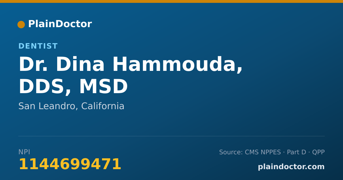 Shareable card for Dina Hammouda, DDS, MSD - Dentist, San Leandro, CA