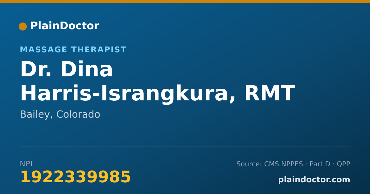 Shareable card for Dina Harris-Israngkura, RMT - Massage Therapist, Bailey, CO