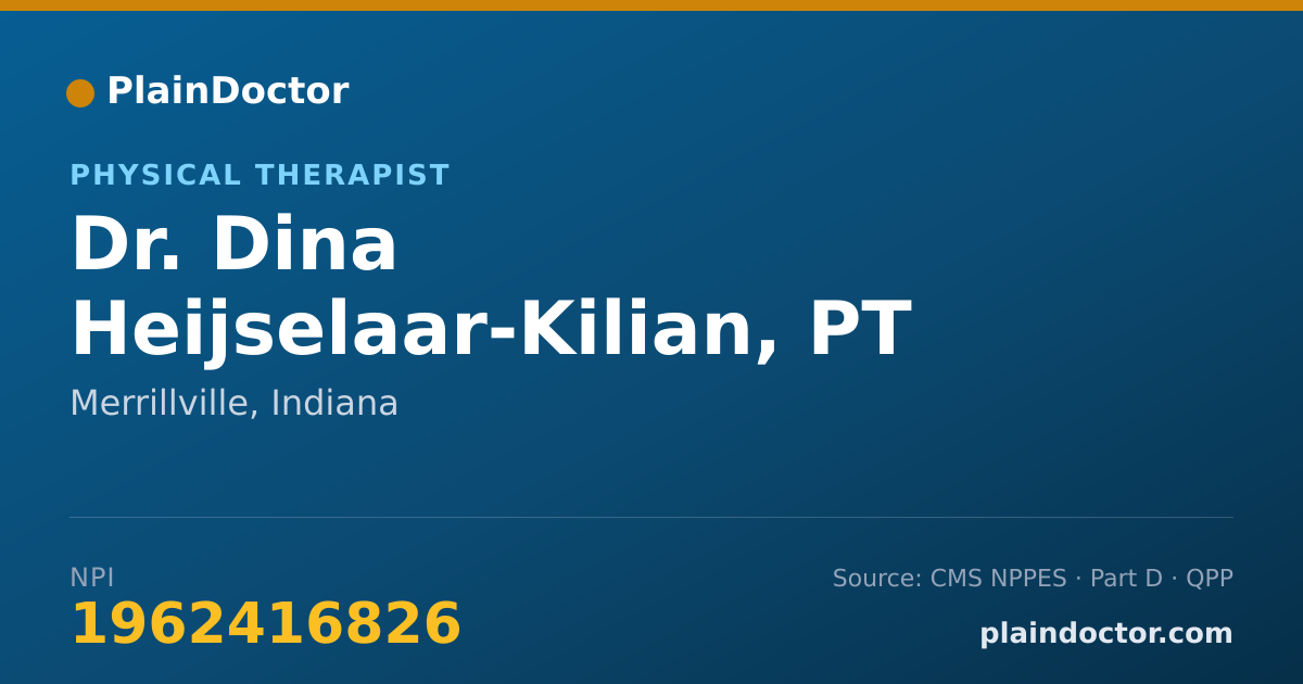 Shareable card for Dina Heijselaar-Kilian, PT - Physical Therapist, Merrillville, IN